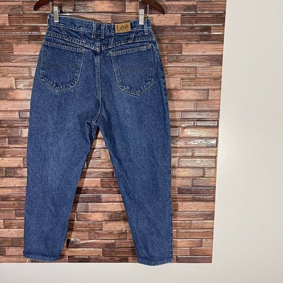 Lee VTG High Waist Mom Denim Jeans Blue Vintage Dark Wash Size 12 P Waist - Picture 1 of 7